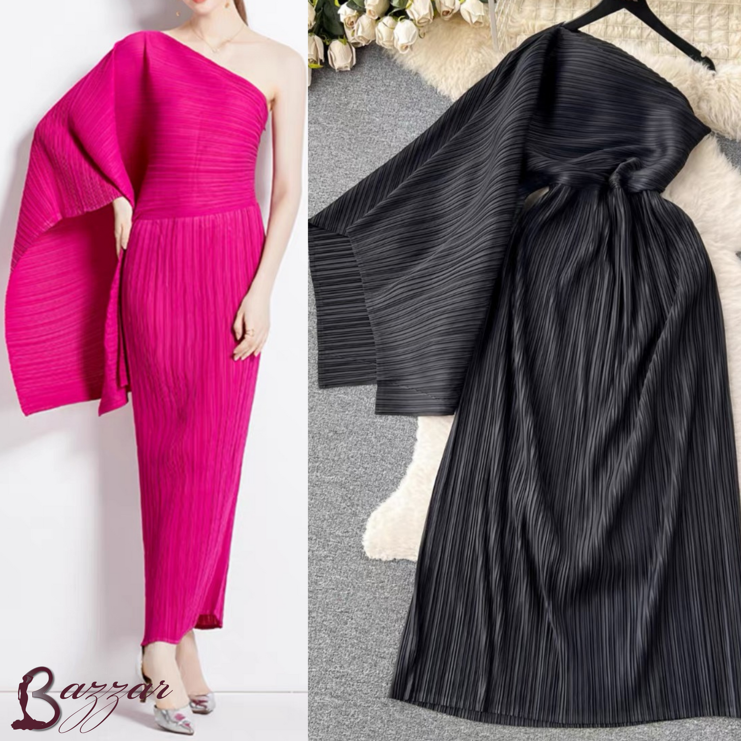 Dress - Pleated one shoulder